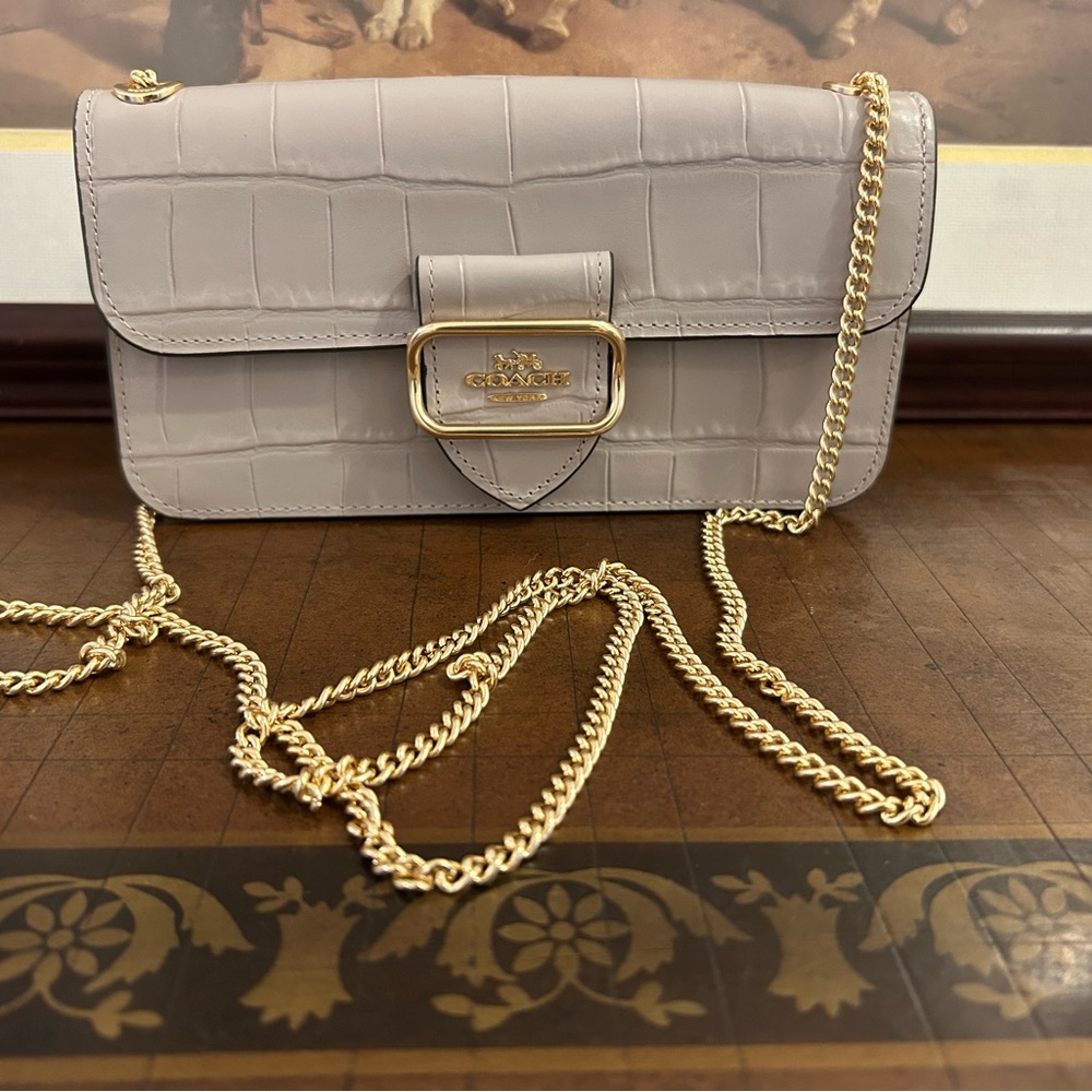 Coach Gray Birch Morgan Crossbody with Removable Gold Chain